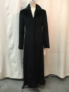 EXPRESS, Black, Rayon, Cotton, Solid, Faux Persian Lamb Texture, Hook & Eye Closures, Collar Attached, 2 Pockets,