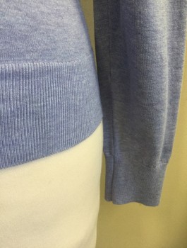 BANANA REPUBLIC, Periwinkle Blue, Cotton, Nylon, Solid, Lightweight Knit, Long Sleeves, Round Neck, Button Front