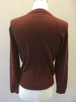 Mens, Pullover Sweater, EVERLANE, Brick Red, Wool, Solid, S, Reddish-Brown, Ribbed Knit Crew Neck/Cuff/Waistband, Raglan Long Sleeves