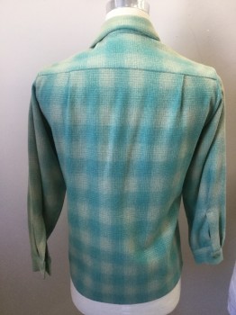 Mens, Casual Shirt, PENNY'S TOWNCRAFT, Mint Green, Champagne, Wool, Plaid, 14-, Small, 14.5, Button Front, 2 Pockets, 30" Long Sleeves, Heavy Weight