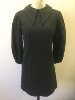 N/L, Faded Black, Cotton, Solid, Coarse Woven Cotton, Long Sleeves Gathered Into Cuffs, Oversized Pointy Collar, Mini Shift Dress, Darts at Bust, Center Back Zipper,