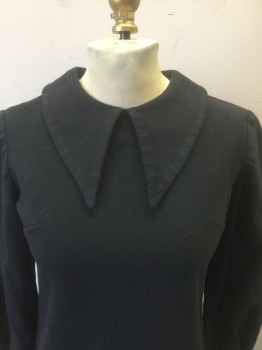 N/L, Faded Black, Cotton, Solid, Coarse Woven Cotton, Long Sleeves Gathered Into Cuffs, Oversized Pointy Collar, Mini Shift Dress, Darts at Bust, Center Back Zipper,
