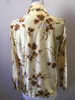 Mens, Shirt Disco, PAUL CHANG, Yellow, Brown, White, Orange, Polyester, Floral, 16/32, Peaked Collar, Button Front, Ls