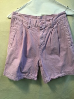 Womens, Shorts, J. GALT, Lavender Purple, Cotton, Solid, W 24, Lavender, 2 Pleat Front, 3 Pockets, Zip Front,