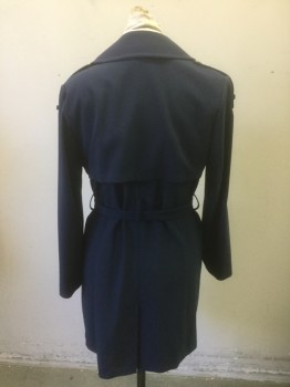 Womens, Coat, Trenchcoat, AB, Navy Blue, Polyester, Viscose, Solid, M, Snap Closures, Notched Collar, Epaulettes, **With Matching Belt