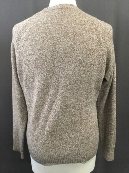 Mens, Pullover Sweater, J CREW, Brown, Gray, Wool, Solid, M, Crew Neck, Heathered Brown with Grey