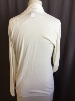 Womens, Pullover, DRAPERS & DAMONS, Cream, Cotton, Rayon, Solid, L, V-neck with Collar Attached Self Bow Tie, Long Sleeves, Ribbed Long Sleeves Cuffs & Hem