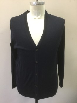 Mens, Cardigan Sweater, AUTOGRAPH, Navy Blue, Wool, Silk, Solid, M, Dark Navy, Knit, Long Sleeves, V-neck, 6 Buttons
