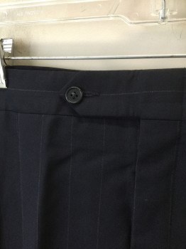 GIVENCHY/ACADEMY AWA, Navy Blue, Lt Gray, Wool, Stripes - Pin, Double Pleated, Button Tab Waist, Zip Fly, 4 Pockets, Late 1980's Early1990's