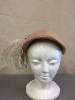 Womens, Hat, CLOVER LANE, Dusty Rose Pink, Wool, Feathers, Solid, Soft Small Fur felt Beret with Wire Structure,