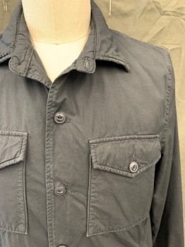 Mens, Casual Jacket, SAVE KHAKI UNITED, Black, Cotton, Solid, L, Bfr Collar Attached, 4 Pockets, Long Sleeves, Button Cuff