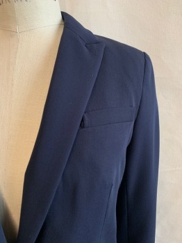 Womens, Suit, Jacket, TOMMY HILFIGER, Navy Blue, Polyester, Rayon, Solid, 4, Single Breasted, 1 Button, 3 Pockets, Peaked Lapel, 3 Button Cuffs, 1 Back Vent