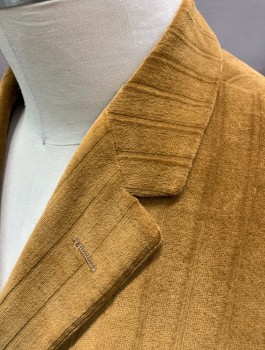 N/L, Mustard Yellow, Cotton, Solid, Stripes - Vertical , Self Stripe Velvet, Single Breasted, Notched Lapel, 3 Buttons, 3 Pockets,