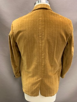 Mens, Blazer/Sport Co, N/L, Mustard Yellow, Cotton, Solid, Stripes - Vertical , 42S, Self Stripe Velvet, Single Breasted, Notched Lapel, 3 Buttons, 3 Pockets,