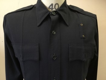 NL, Midnight Blue, Polyester, Solid, Police, Long Sleeves, Collar Attached, Button Down Epaulets, 2 Pockets, Button Front,