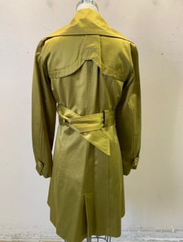 Womens, Coat, Trenchcoat, BEBE, Acid Green, Cotton, Polyester, Solid, XS, Satin-y Material, Wide Lapel, Button Front with Covered Placket, Wide Belt Loops, Short - Hem Above Knee, **With Matching 2" Wide BELT