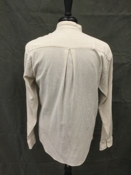 CALVIN KLEIN, White, Tan Brown, Cotton, Stripes - Vertical , Long Sleeves, Button Front, Band Collar