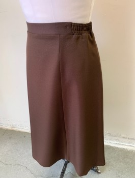 ACADEMY AWARD , Brown, Polyester, Solid, 1" Wide Waistband with Elastic Waist in Back, A-Line, Knee Length, Invisible Zipper in Back with 1 Gold Embossed Button,