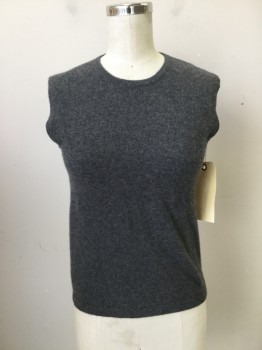 Womens, Sweater Vest, AUTUMN CASHMERE, Charcoal Gray, Cashmere, Heathered, M, Crew Neck, Sleeveless, Knit, Pullover,