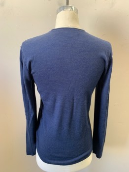Mens, Pullover Sweater, JOHN VARVATOS, Blue, Gray, Wool, Acrylic, Heathered, M, V-neck, Long Sleeves, Has Seam Detailing at Neck and Elbows See Detail Photo,