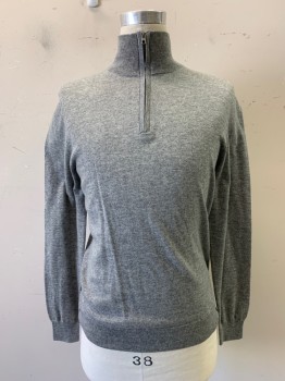 Mens, Pullover Sweater, J. Crew, Gray, Cashmere, Heathered, S, L/S, High Neck with Zipper