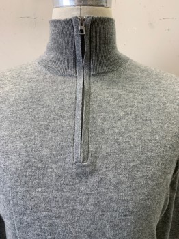 Mens, Pullover Sweater, J. Crew, Gray, Cashmere, Heathered, S, L/S, High Neck with Zipper