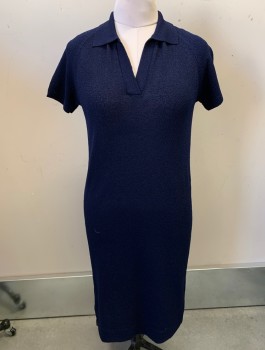 Womens, Dress, DESIGNERS, Navy Blue, Polyester, Solid, W36, B38, 1970s, C.A., V-N, S/S,