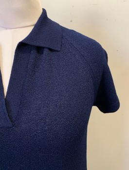 Womens, Dress, DESIGNERS, Navy Blue, Polyester, Solid, W36, B38, 1970s, C.A., V-N, S/S,