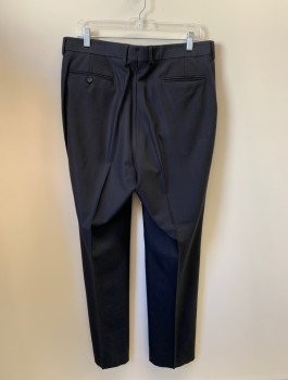 Mens, Suit, Pants, DENNIS KIM, Navy Blue, Wool, Solid, Ff, Side Pockets, Zip Front, Belt Loops