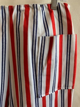 Womens, Pants, TRENDS, Red, White, Navy Blue, Cotton, Stripes, H34, W28, L31, Elastic Waistband, Back Zipper, 2 Pockets