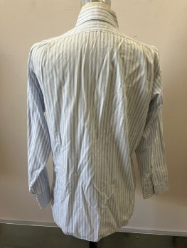 LEW RITTER, White with Alternating Triple Blue And Fine Light Gray Group Stripes, C.A., B.F., L/S, 1 Pckt,