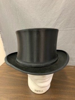 Mens, Top Hat, N/L, Black, Polyester, Solid, 7 3/4, Collapsible Opera, Grosgrain Band and Edge Trim