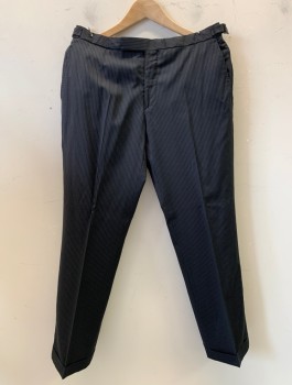 Ralph Lauren, Black, White, Wool, Viscose, Stripes - Pin, Zip Fly, 4 Pockets, Adjustable Straps on Left & Right Hip, Sewn Cuffs on Legs