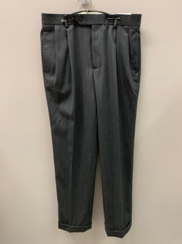 BROOKS BROTHERS, Gray, Wool, Heathered, Pleated Front, 4 Pockets, Zip Fly, Cuffed