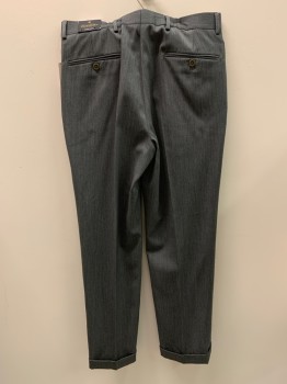 BROOKS BROTHERS, Gray, Wool, Heathered, Pleated Front, 4 Pockets, Zip Fly, Cuffed
