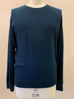 Mens, Pullover Sweater, CLUB MONACO, Teal Blue, Wool, Solid, XL, L/S, Crew Neck, Pullover, Stain On Shoulder