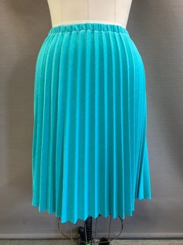NO LABEL, Turquoise Blue, Lt Blue, Polyester, 2 Color Weave, Elastic Waist Band, Pleated, Below Knee Length
