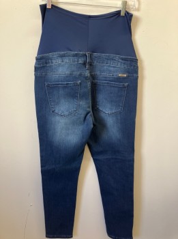 Womens, Maternity, KANCAN, Dk Blue, Cotton, Rayon, Faded, 29, 5 Pckts, Spandex Belly Band, Skinny Jeans