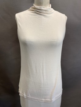 Womens, Shell, VINCE, Off White, Rayon, Spandex, Solid, S, Turtleneck, Zip Back, Invisible Zipper, Slvls,