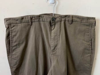 NO LABEL, Putty/Khaki Gray, Cotton, Polyester, Solid, F.F, Side Pockets, Zip Front, Belt Loops