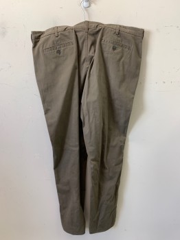 NO LABEL, Putty/Khaki Gray, Cotton, Polyester, Solid, F.F, Side Pockets, Zip Front, Belt Loops
