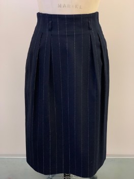JONES OF NEW YORK, Black, White, Wool, Stripes - Pin, No Waistband, Stitched Down Pleats with Tiny Belt Loops,  Side Pockets, Back Zip, Back Slit