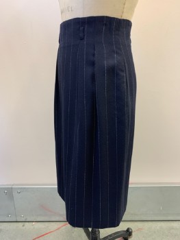 Womens, Skirt, JONES OF NEW YORK, Black, White, Wool, Stripes - Pin, W28, No Waistband, Stitched Down Pleats with Tiny Belt Loops,  Side Pockets, Back Zip, Back Slit