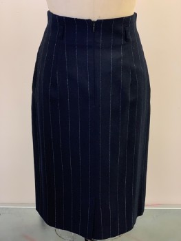 JONES OF NEW YORK, Black, White, Wool, Stripes - Pin, No Waistband, Stitched Down Pleats with Tiny Belt Loops,  Side Pockets, Back Zip, Back Slit