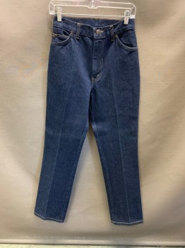 Womens, Jeans, H.I.S, Dk Blue, Cotton, W: 26, Top Pockets, Zip Front, F.F, 2 Back Patch Pockets, Tan Stitching, Straight Leg