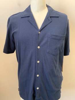 Mens, Casual Shirt, TED BAKER, Navy Blue, Cotton, Lyocell, Solid, L, S/S, Button Front, C.A., 1 Pocket, Pique