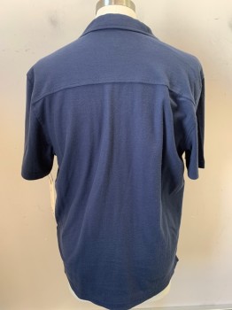 Mens, Casual Shirt, TED BAKER, Navy Blue, Cotton, Lyocell, Solid, L, S/S, Button Front, C.A., 1 Pocket, Pique