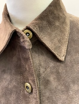 Womens, Shirt, WILLI SMITH, Brown, Suede, Solid, B:40, L, L/S, Button Front, Collar Attached, Triangular Panels with Pockets at Chest, Polyester Lining