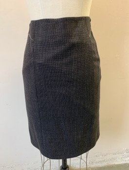 REBECCA TAYLOR, Charcoal Gray, Gray, Wool, Lycra, Birds Eye Weave, Pencil Skirt, Knee Length, Zig Zag Stitching at Hips, Pleated at Center Back Hem