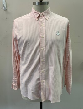 RALPH LAUREN, Baby Pink, White, Cotton, Stripes, L/S, Button Front, Button Down Collar, Back Pleat, Embroidery Anchor Logo